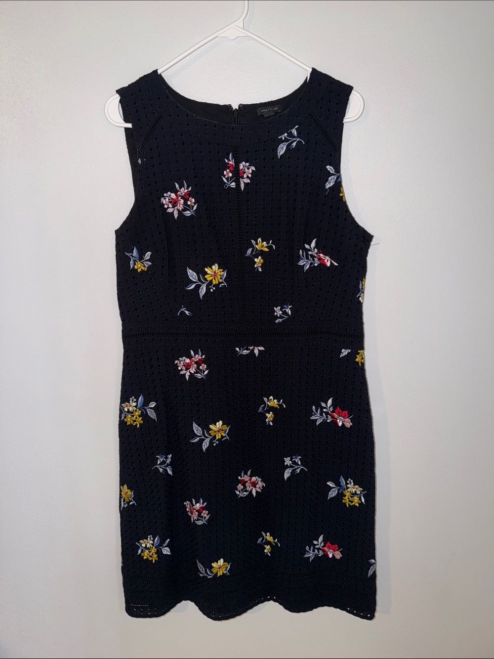 Ann Taylor Black Floral Eyelet Sheath Dress